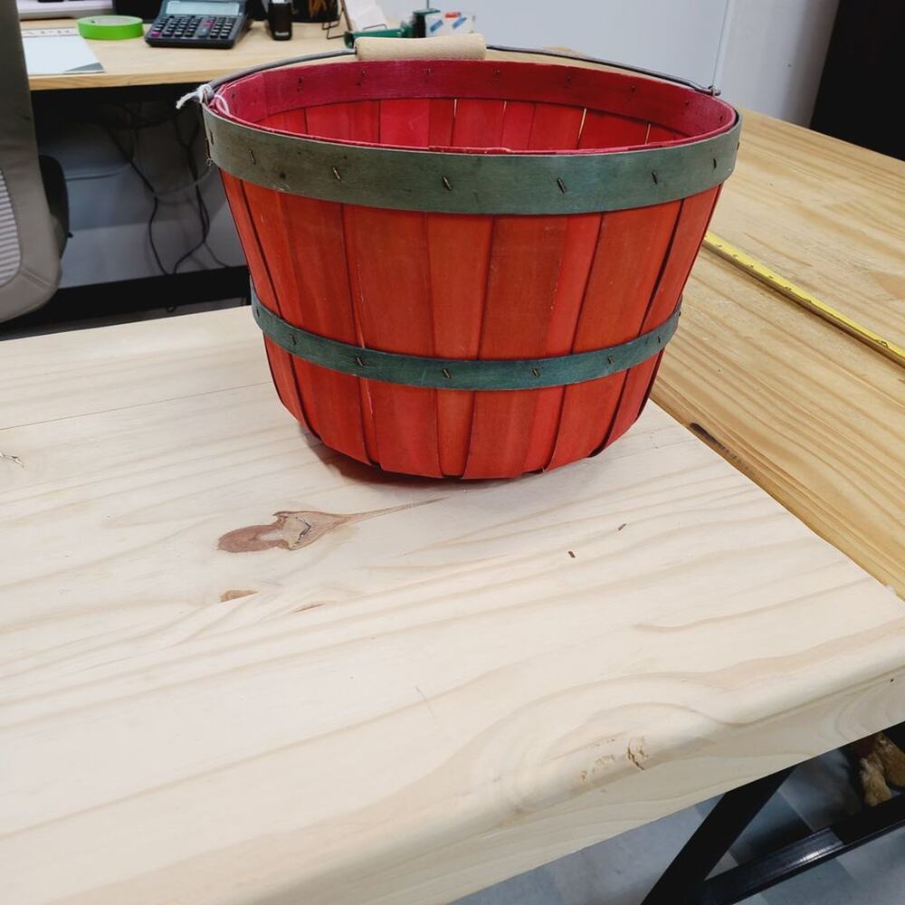 Vintage Apple Basket Red and Green Woven Wood with Handle PRE-OWNED